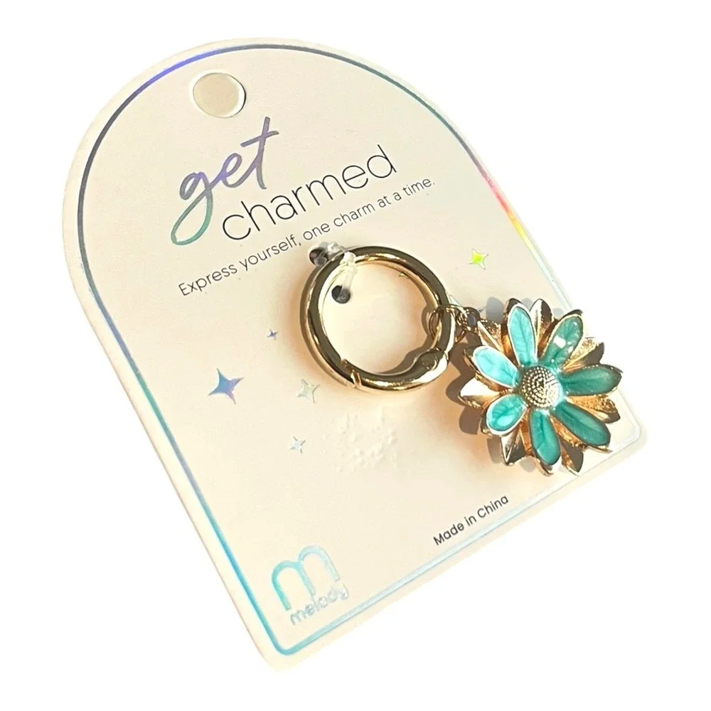 melody Women's Gold Tone Teal Daisy Flower Bag Charm Key Chain Metal Enamel